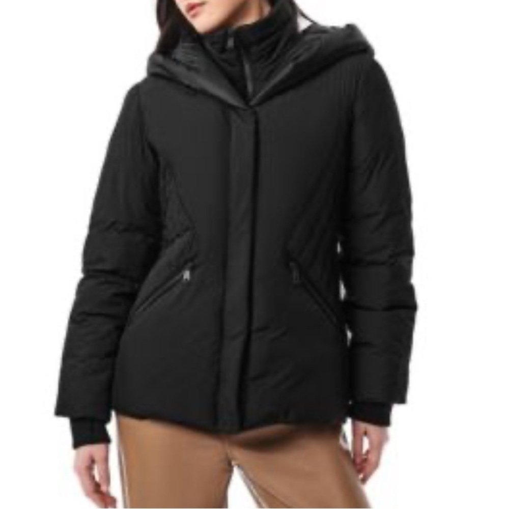 Bernardo Short Puffer Hooded Black Full Zipper & Snap Jacket Women's Large NWT - Picture 1 of 15